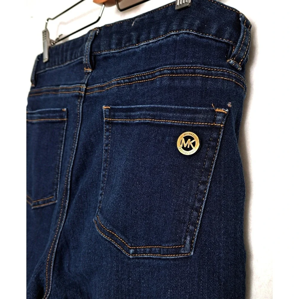 Michael Kors Womens 8 Dark Wash Cropped Skinny Jeans MK Logo‎ Gold Hardware